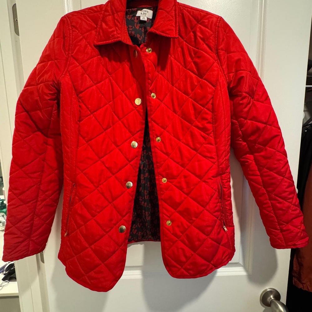 crown & ivy Quilted Red Women's Puffer Jacket